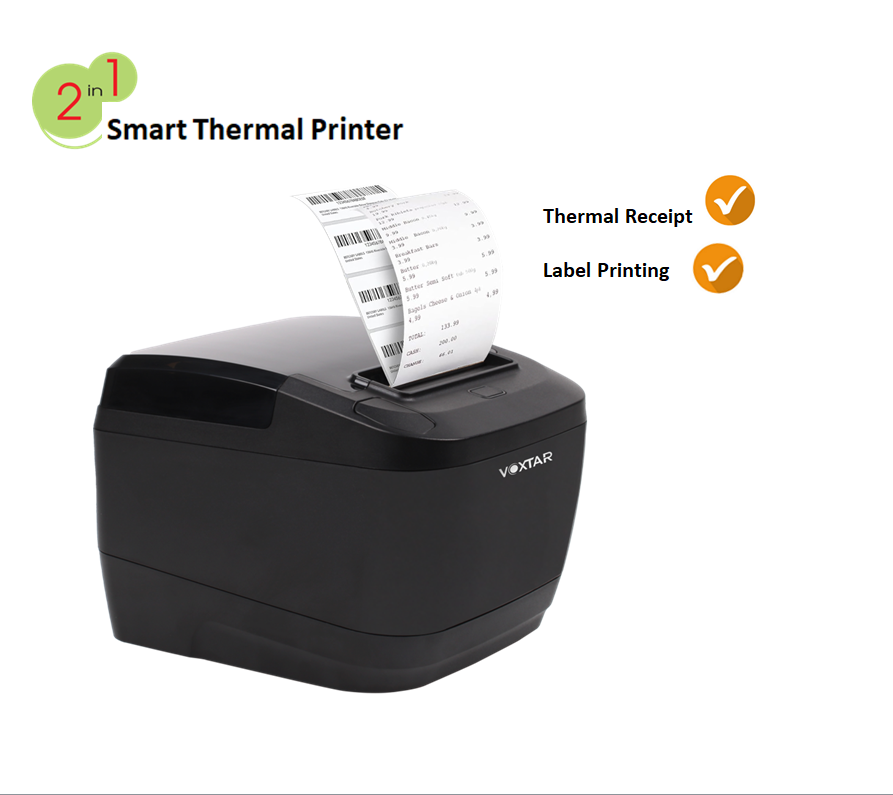 Voxtar 20-82mm width 2 IN 1 BT/WIFI/LAN/USB Thermal Label Printer Receipt Printer POS Printer Bar code printer