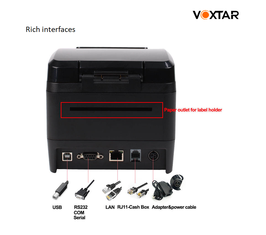 Voxtar 20-82mm width 2 IN 1 BT/WIFI/LAN/USB Thermal Label Printer Receipt Printer POS Printer Bar code printer