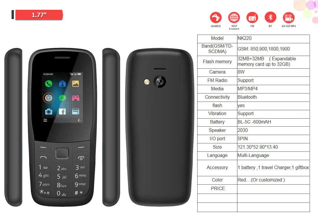 China Factory directly Brand New Wholesale Feature Phone - Unlocked Dual SIM, 1.8" Display, Long Battery, FM Radio, Flashlight, Charger Included