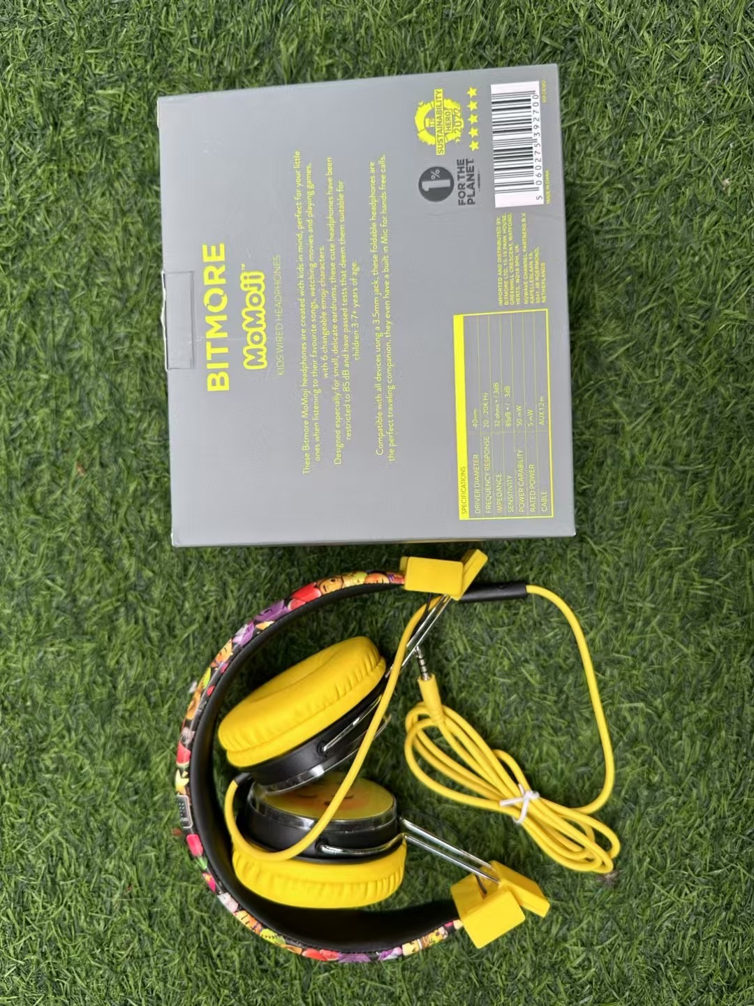 Bitmore Carbon Neutral Kids Headphone-Over Ear Foldable Headphones for Kids, Boys, Girls, Toddler Childs Headphones with Aux Cable, Jack-Safe Volume Limiter, Microphone-Wired Earbuds for Travel,