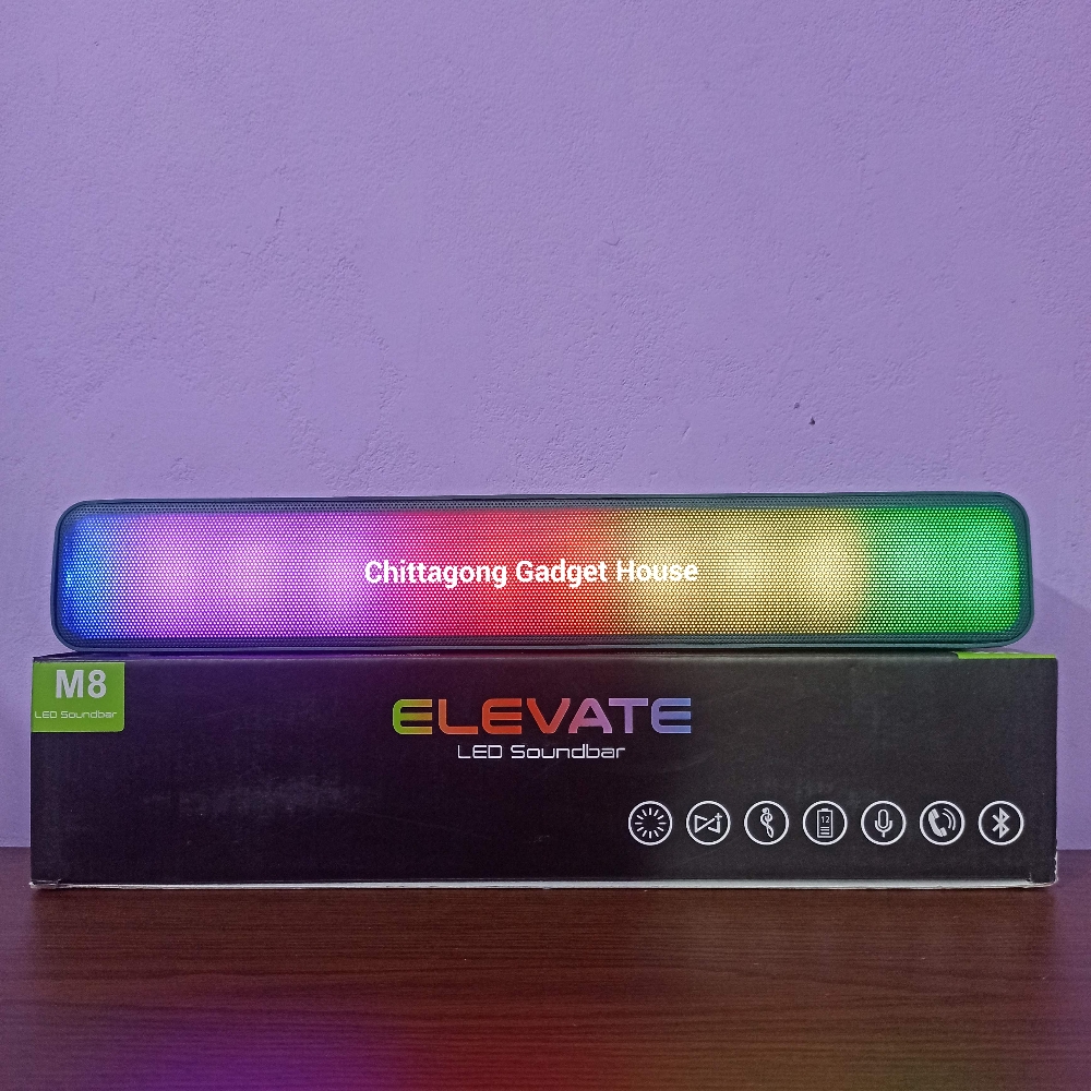 Elevate LED Soundbar M8 Smart Bluetooth Wireless Elevate Led Soundbar Desktop Speaker  Supported 7 Types Stylish RGB Lighting Effects Smart Soundbar Speaker