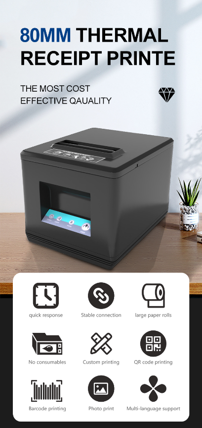  80mm 3 inch Wireless Bluetooth Thermal Receipt Printer POS/ESC Billing PrinterThermal POS Printer (AUTO cutter, can put on wall ,up to 230mm/s, USB/BT/WIFI