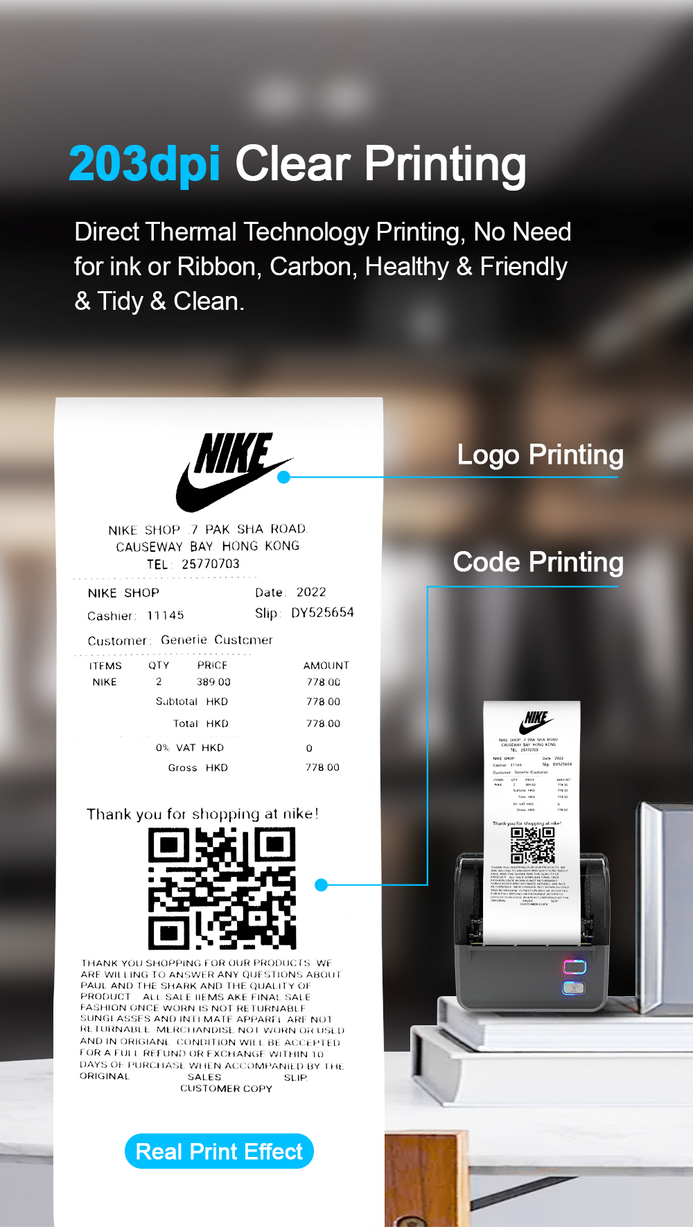 mini 58mm portatil bill printer  Built with 1800 Mah battery Bluetooth Thermal Printer WIFI Receipt Printer Portable Bill Printer