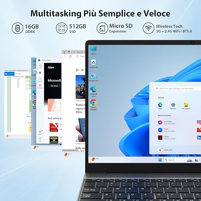 VOXTAR 16GB DDR4 512GB SSD, 15.6 inch Laptop with Quad-Core N95 Processor, 1920 x 1080 IPS FHD Screen, 2.4/5G WiFi, BT5.0, USB3.0 x 2