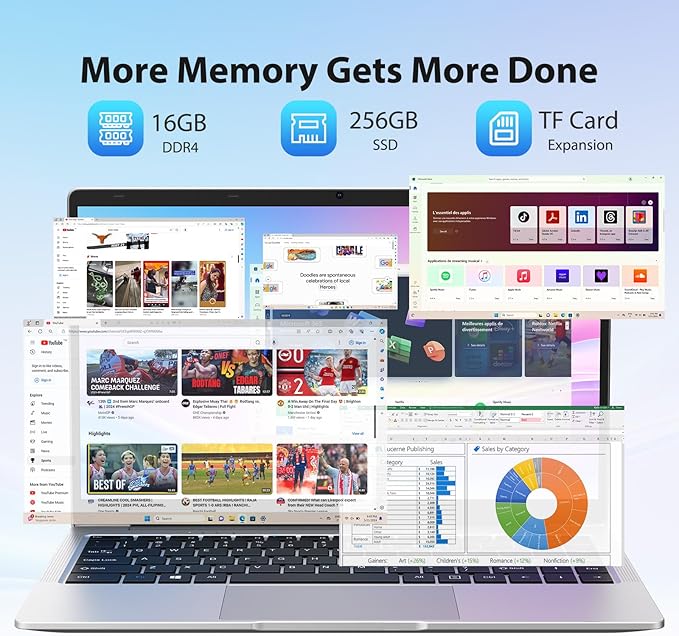 VOXTAR 14 Inch Laptops, Intel Celeron N4120 Quad Core, 16GB RAM 256GB SSD, 1920x1080 FHD IPS, Dual Speakers, 5G WiFi, USB 3.0, W 11pro Portable Laptop Computer for Business/Students