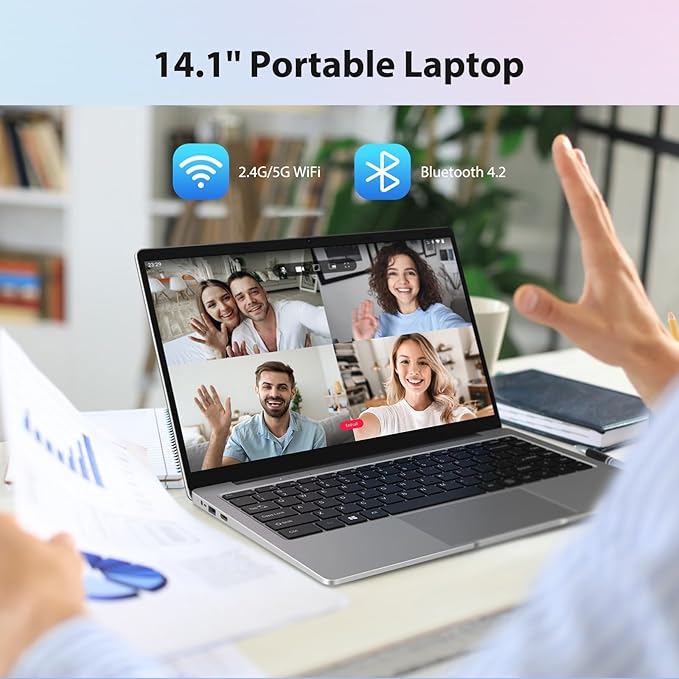 VOXTAR 14 Inch Laptops, Intel Celeron N4120 Quad Core, 16GB RAM 256GB SSD, 1920x1080 FHD IPS, Dual Speakers, 5G WiFi, USB 3.0, W 11pro Portable Laptop Computer for Business/Students
