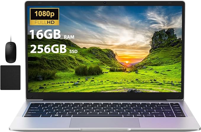 VOXTAR 14 Inch Laptops, Intel Celeron N4120 Quad Core, 16GB RAM 256GB SSD, 1920x1080 FHD IPS, Dual Speakers, 5G WiFi, USB 3.0, W 11pro Portable Laptop Computer for Business/Students