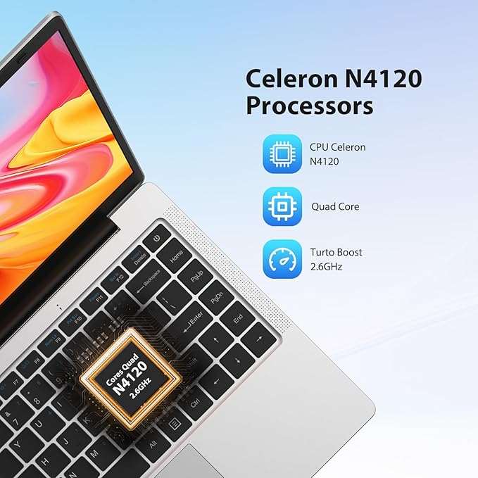 VOXTAR 14 Inch Laptops, Intel Celeron N4120 Quad Core, 16GB RAM 256GB SSD, 1920x1080 FHD IPS, Dual Speakers, 5G WiFi, USB 3.0, W 11pro Portable Laptop Computer for Business/Students